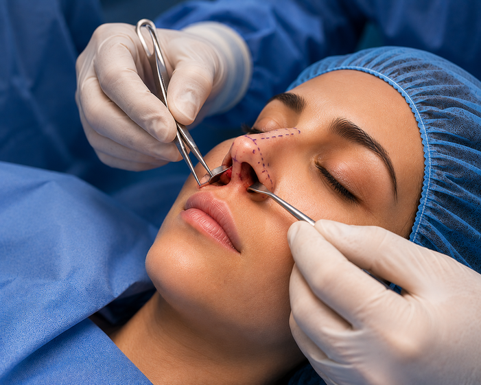 Surgeon consulting a patient about Septorhinoplasty